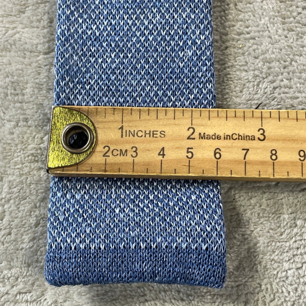 Cremieux Slim Necktie Tie Blue White Linen Silk Knit Italy Minimalist Luxury - Picture 5 of 8